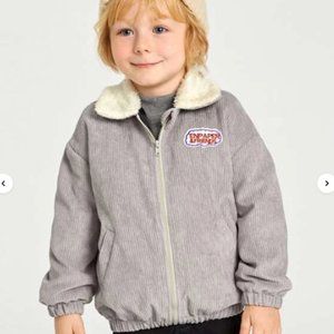 Toddler Boys Letter Embroidery Borg Collar Corduroy Jacket Size 2y